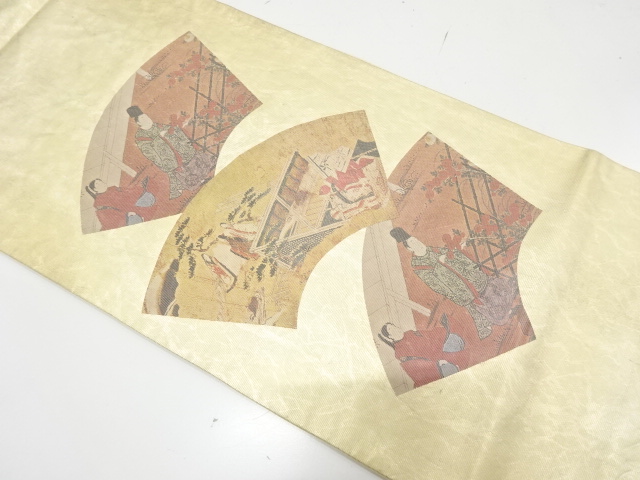 アンティーク　地紙に平安人物模様袋帯（材料）